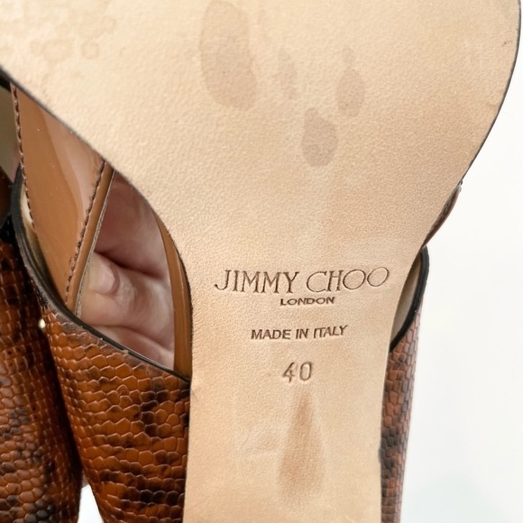 Jimmy Choo Aix 85 Snake Printed Brown Patent leather block heel sandals EU 40 - Picture 9 of 9
